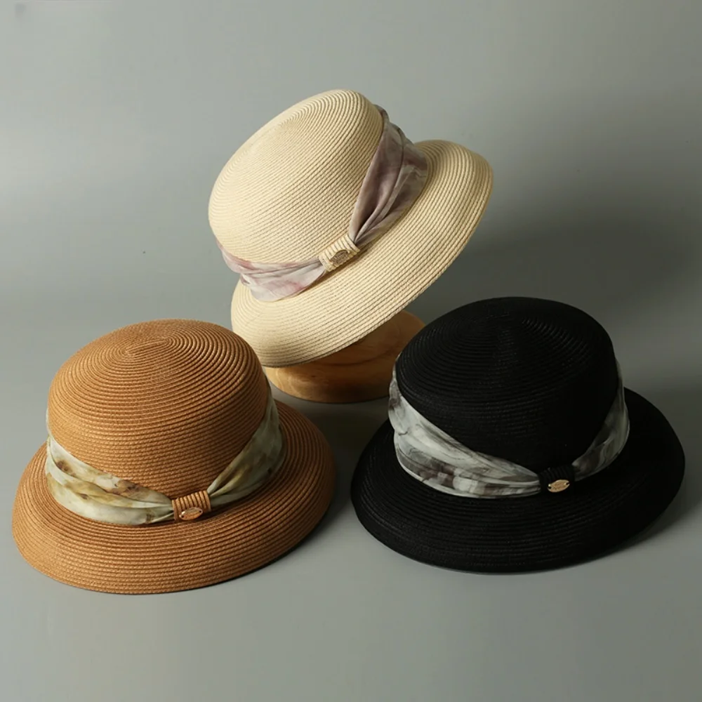 قبعة شمس من القش مع قبعة عاكس الضوء ذات حافة كبيرة، قبعة عصرية وأنيقة على طراز هيبورن، قبعة شمسية تناسب الجميع