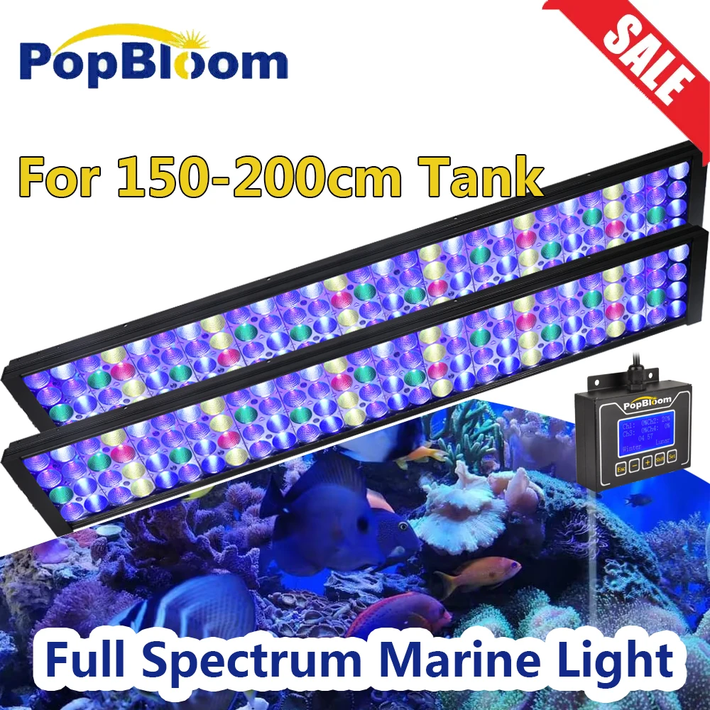 

Светодиодный светильник PopBloom-Aquarium, лампа для морского аквариума, коралл морского рифа, SPS, аквариум LPS, 150-200 см, 72 дюйма, высокое качество, 2 шт.