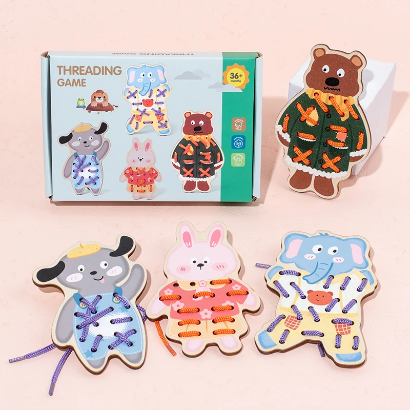 Diy montessori dinossauros corda forma quebra-cabeça pensamento lógico treinamento linha placa de unhas brinquedos educativos para crianças