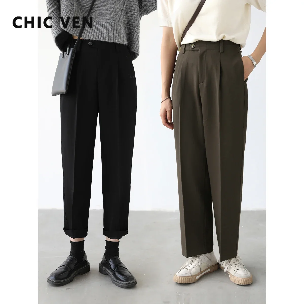 CHIC VEN Fashion Casual Versatile Women Pant Solid Color Drop Feeling Women's Pencil Pants Autumn Office Lady Woman Trousers