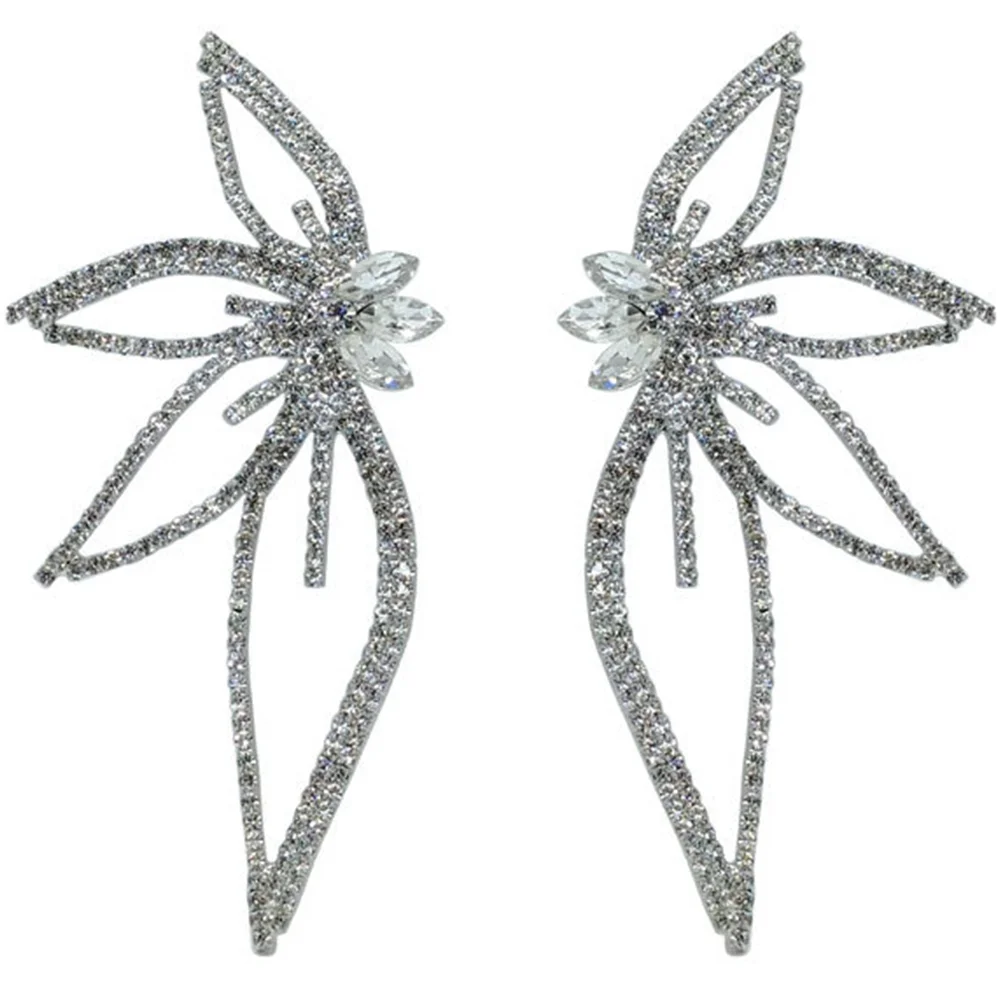 

Rhinestone Flower Earrings for Women Girls Trendy Statement Exaggerated Sliver Bride Jewelry Accessories