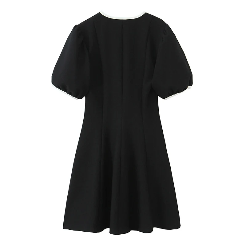 Vestido de moda feminina 2025 verão outono novo elegante arco decoração mangas curtas vestido feminino altura rua vestido de festa