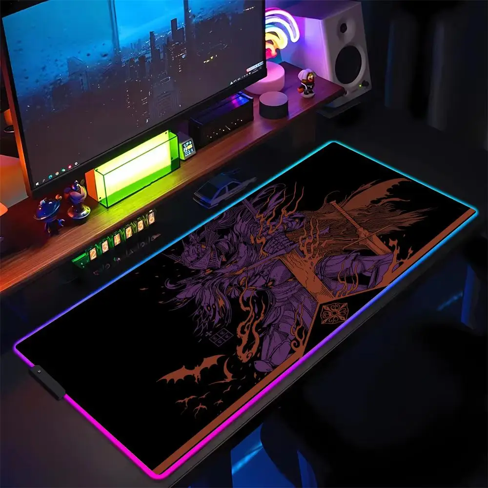 RGB Mouse pad Cool samurai theme anime LED glow gaming mat rubber anti-slip Desk Mat pc accessories Gaming keypad mousepad