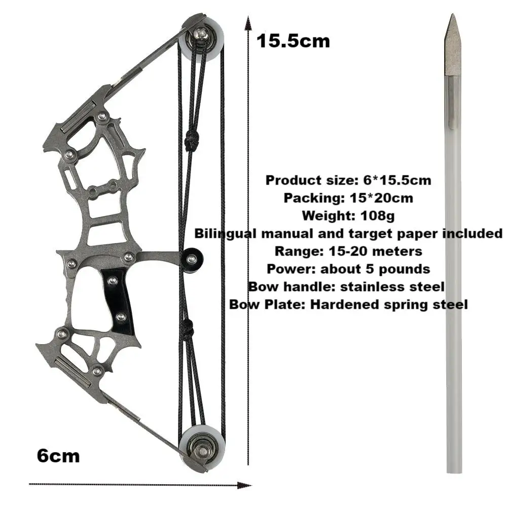 TOPARCHERY Mini Compound Bow Arrows Set Stainless Steel Bow Handle Small Pulley Bows Recreational Stress Relief Toys 5lbs