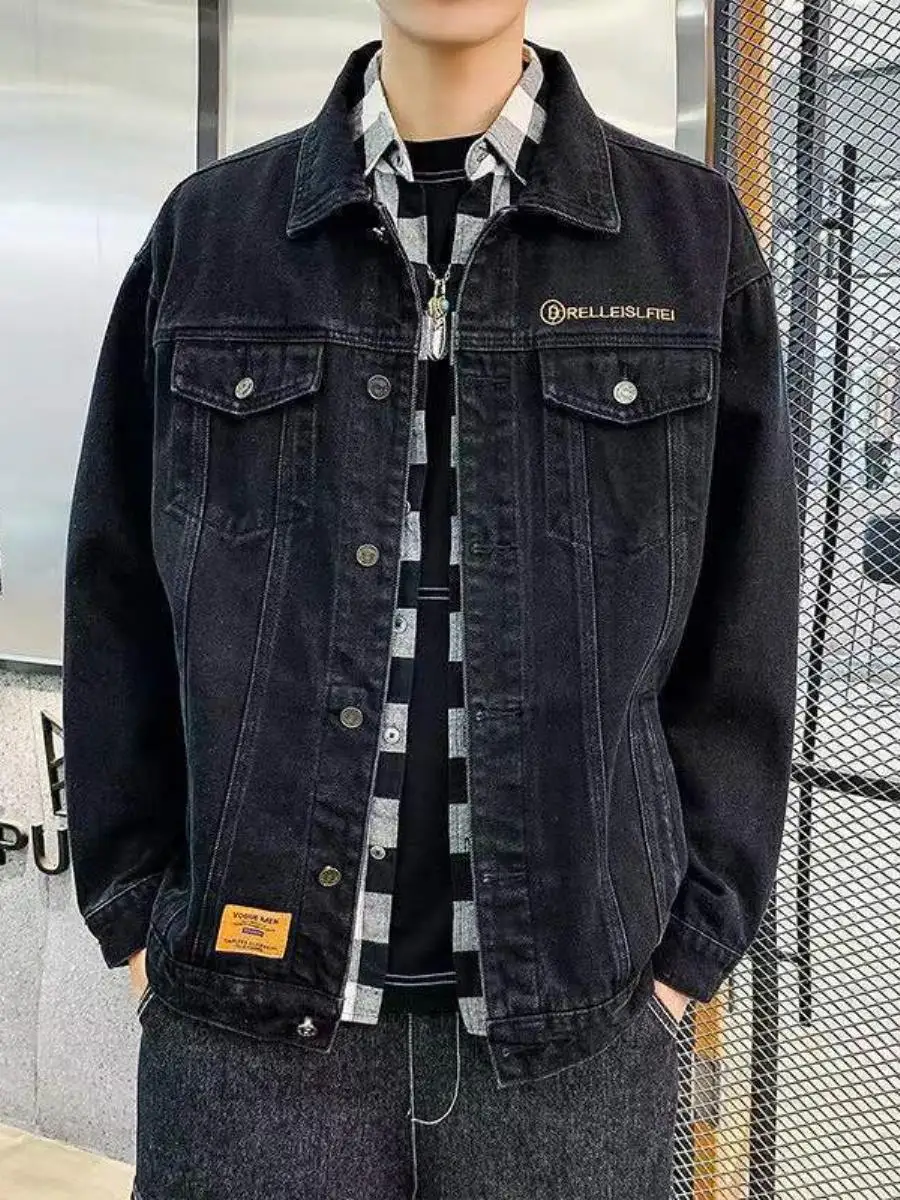 

plus Size Men's Denim Jaet Loose Casual Sle Spring Autumn Large Code Trendy Fat Lad irt Windproof ort Length Cover