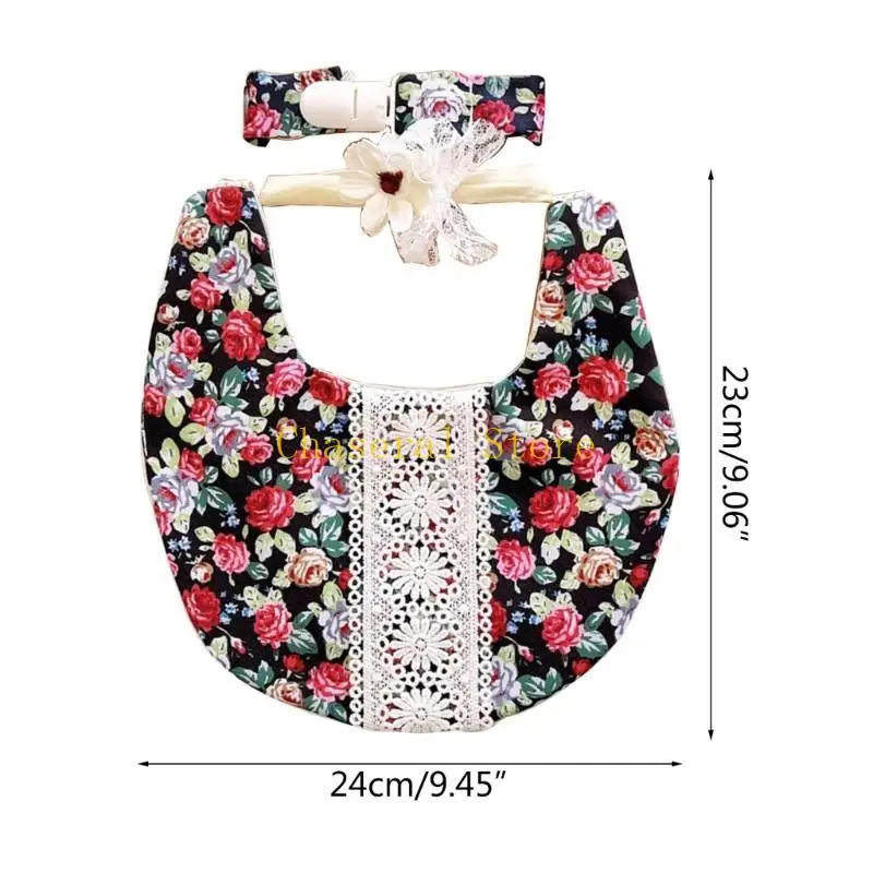 e7ce 3pcs 젖꼭지 체인 아기 머리띠 세트 꽃 프린트 신생아 면화 타월