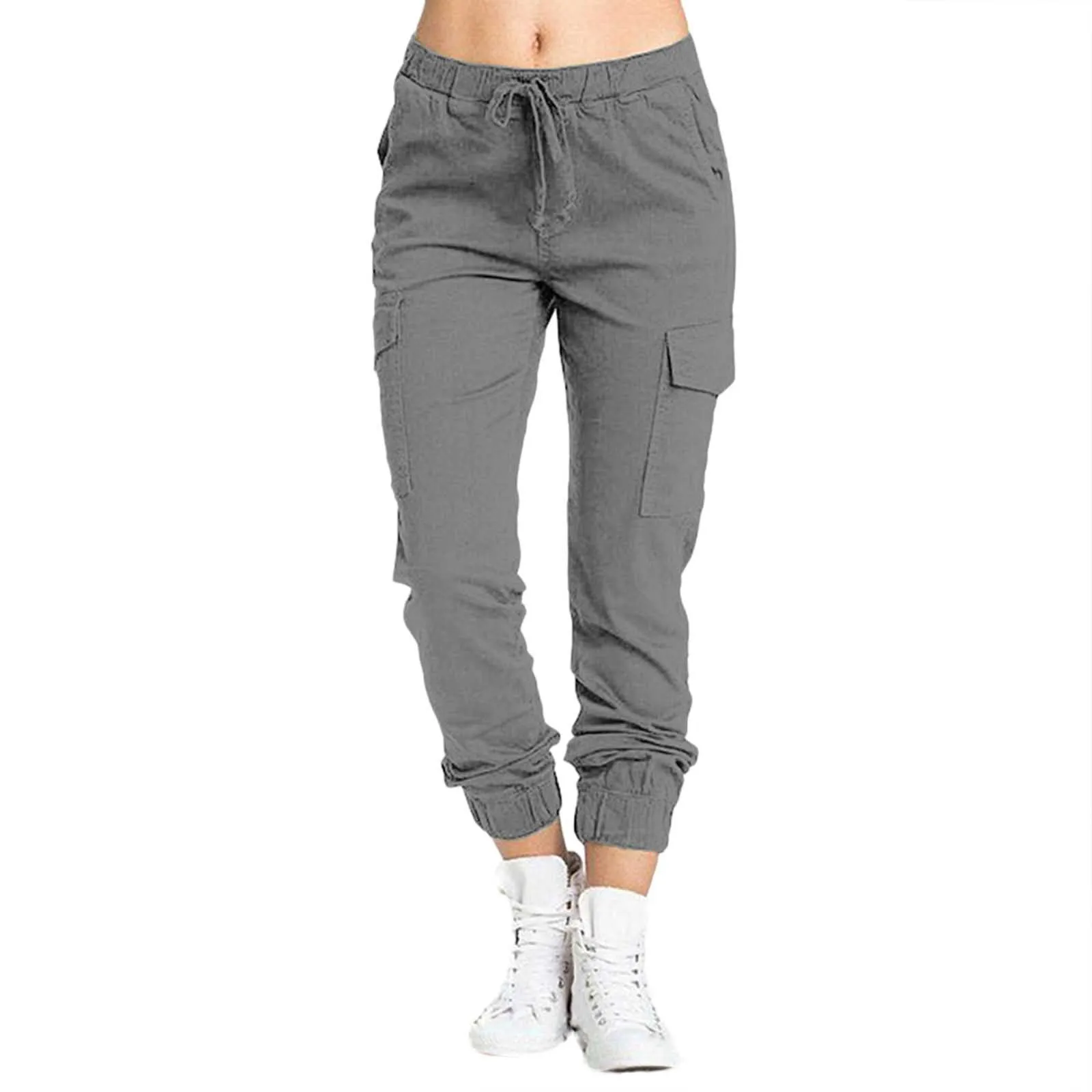 

Women New Harem Pants Solid Color Casual Elastic Waist Safari Style Pants Fashion Streetwear Sports Trousers Pockets Work Pants