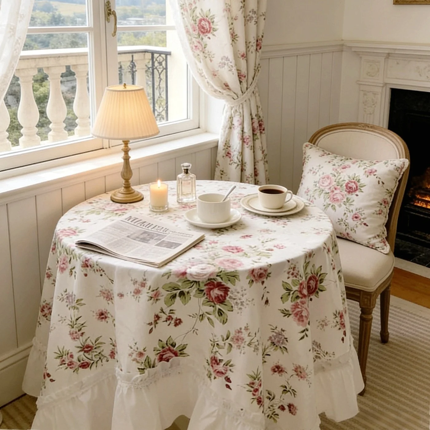Korean Style Pure Cotton Tablecloth Ruffle Pattern Of Roses Rotundity Restaurant Dining Table Tea Table Cover Cloth Decoration