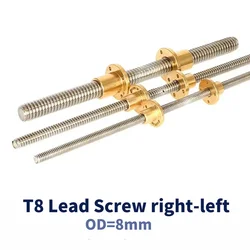 1PC 304 stainless steel  T8 Lead Screw right-left length100-1000mm OD 8mm Pitch 2mm Lead 2mm for 3D Printer part