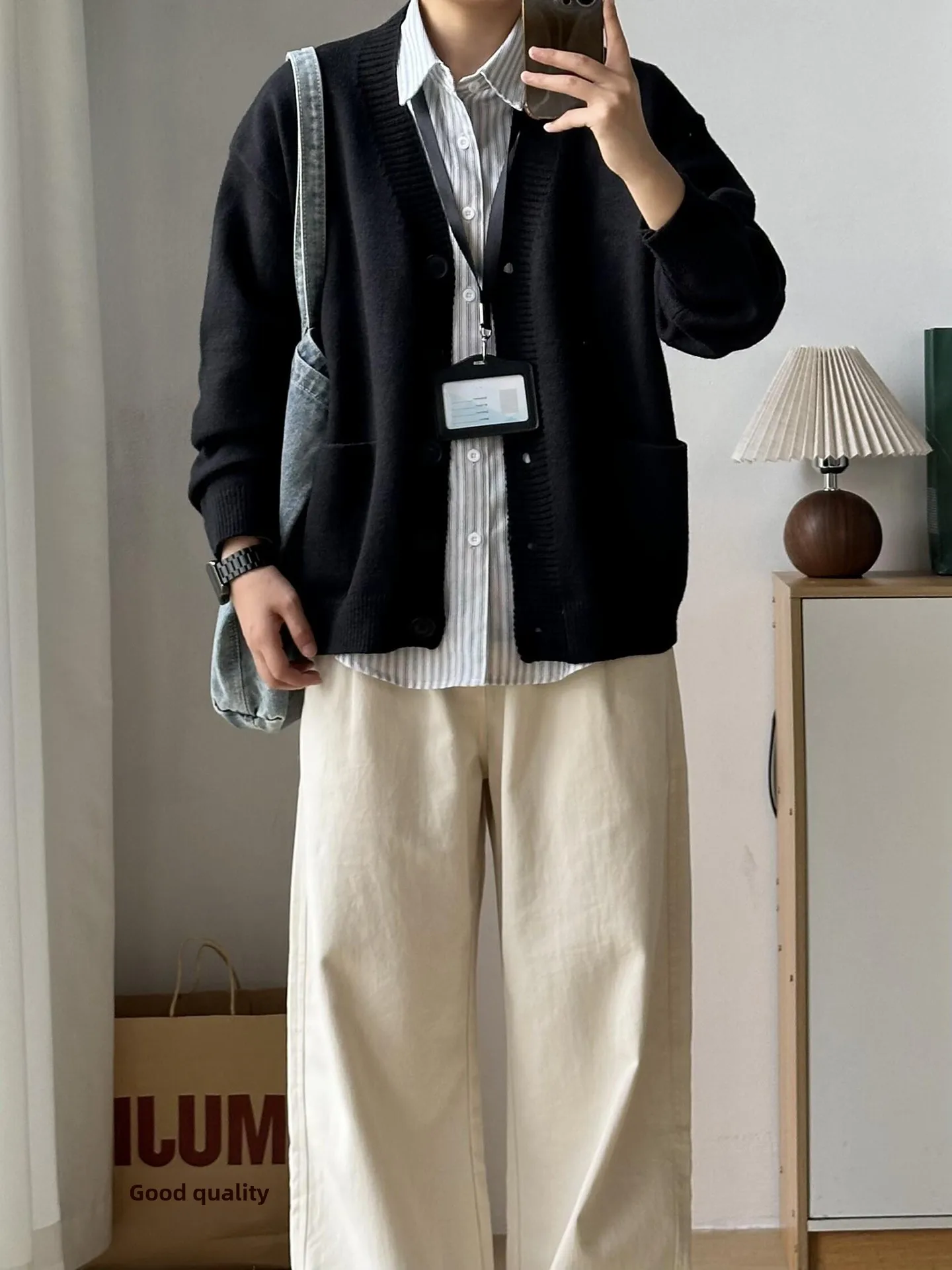 

Cleanfit Bla V-Ne Open Cardigan Sweater Men's American High Street Lazy Sle Knitted Outerwear Autumn Season Faion