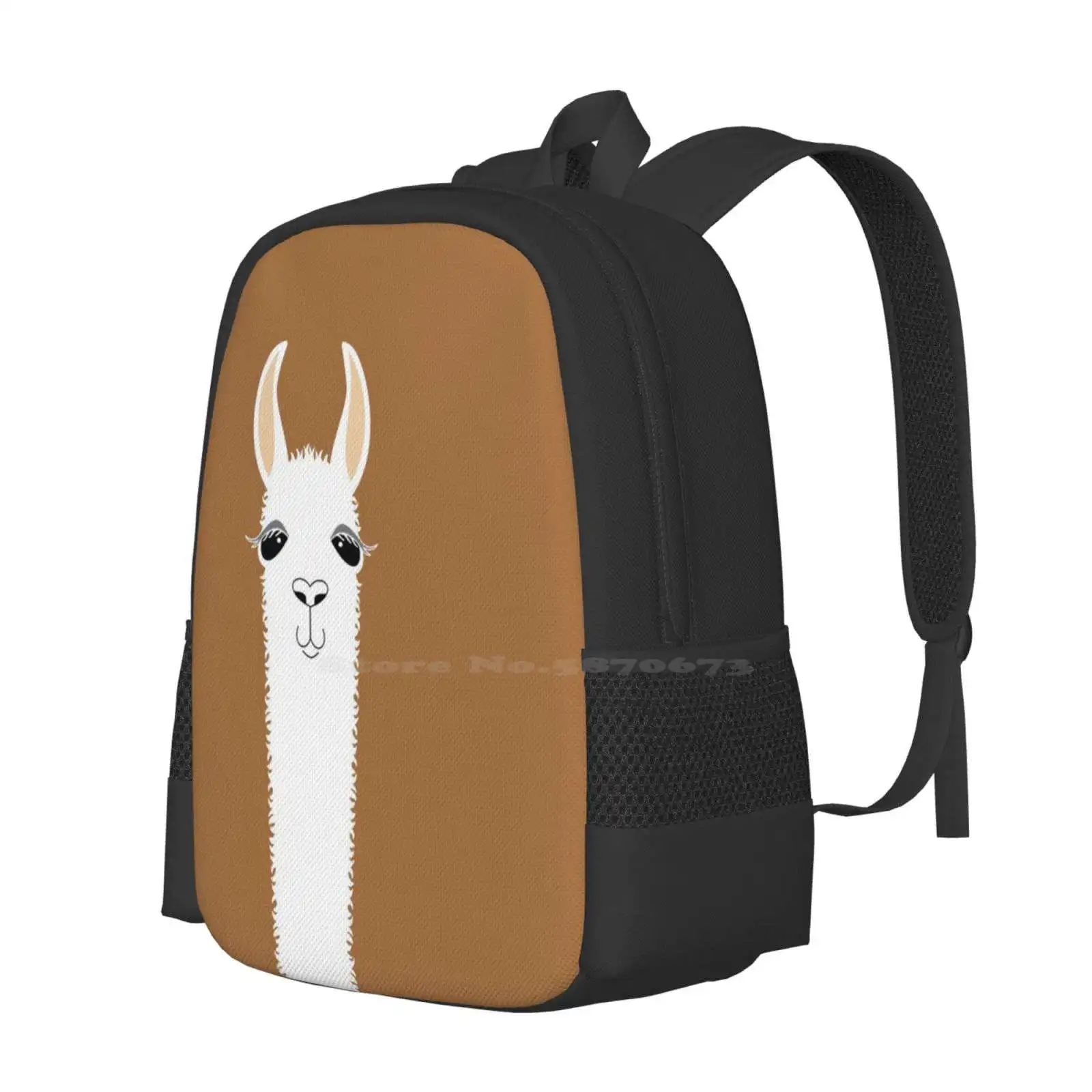 Llama Portrait #9 Hot Sale Schoolbag Backpack Fashion Bags Llamas Alpacas Graphic Mammal Animals Brown White Black Creature