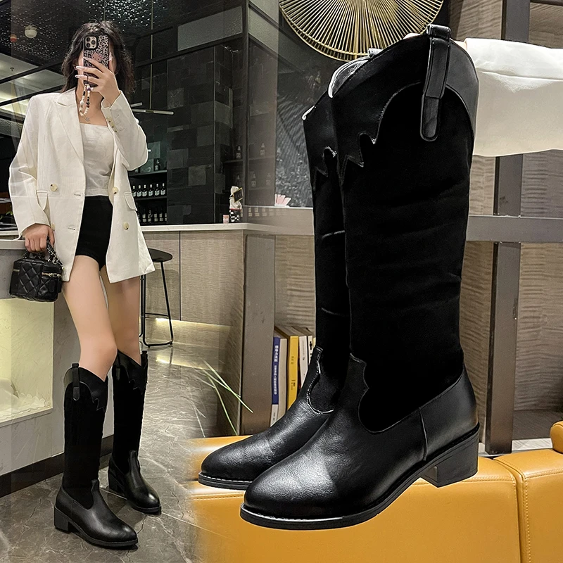 

Medium Heel Soft-soled High Boots Versatile Foreign Comfortable Breathable Fashion Boots Spring and Autumn New Women's Boots