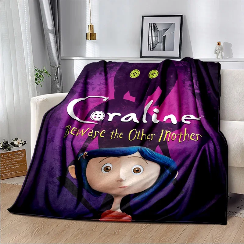 Styl gotycki Animacja C-Coraline Koc z nadrukiem Rodzinna sofa do drzemki Łóżko Ciepła miękka narzuta dla dzieci