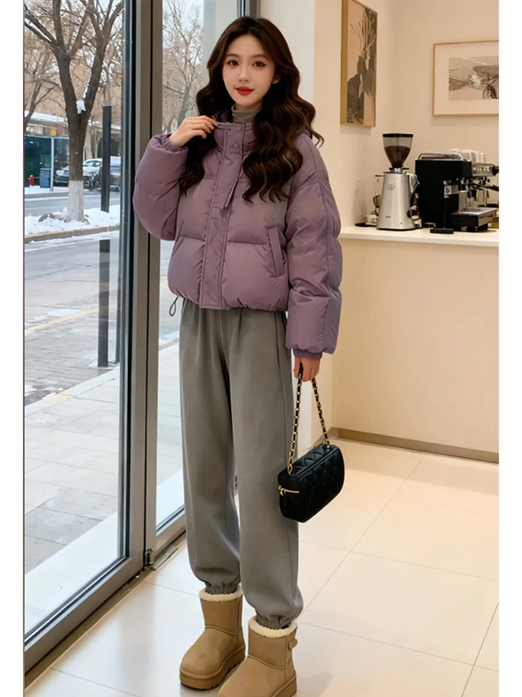 

Korean Sle ort Cotton Jaet with Hood Comfortable Gentle Street Sle Loose Fit Daily Wear Autumn Winter Coat for Women