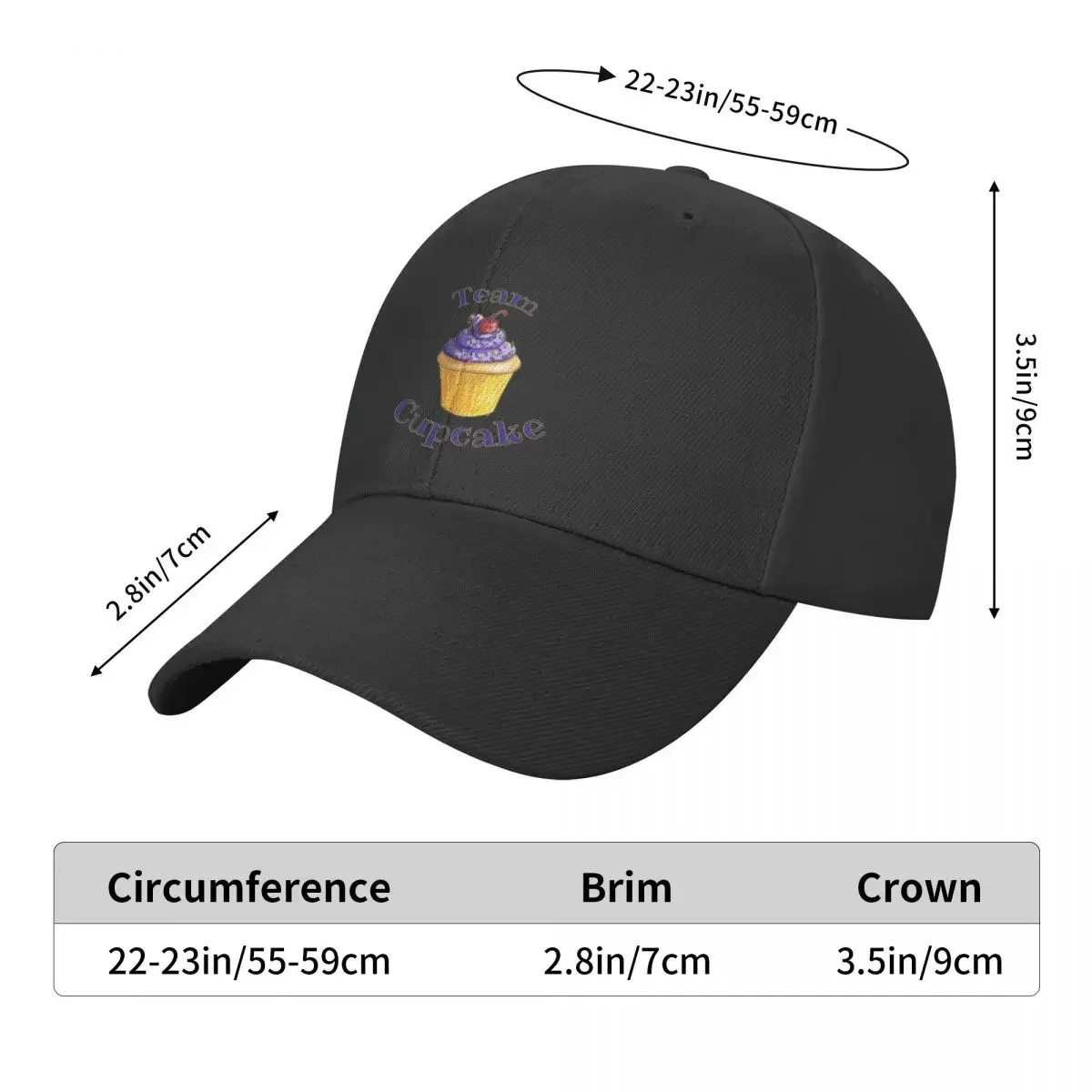 Team Cupcake Baseball Cap black summer hat Mens Women's