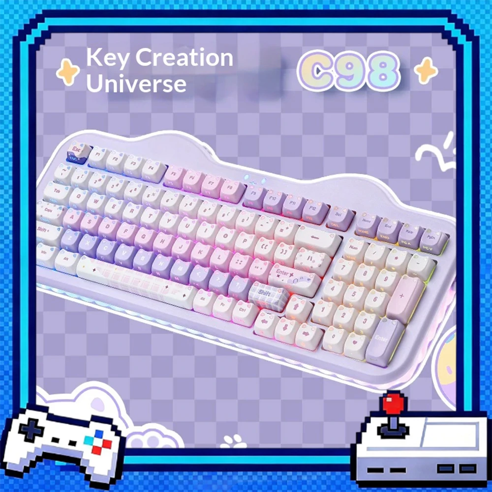 YUNZII C98 Mechanical Keyboard Tri Mode Hot Swap Gasket Wireless Keyboard MAO Profile Side Printed Backlit Keycaps PC GIFTS