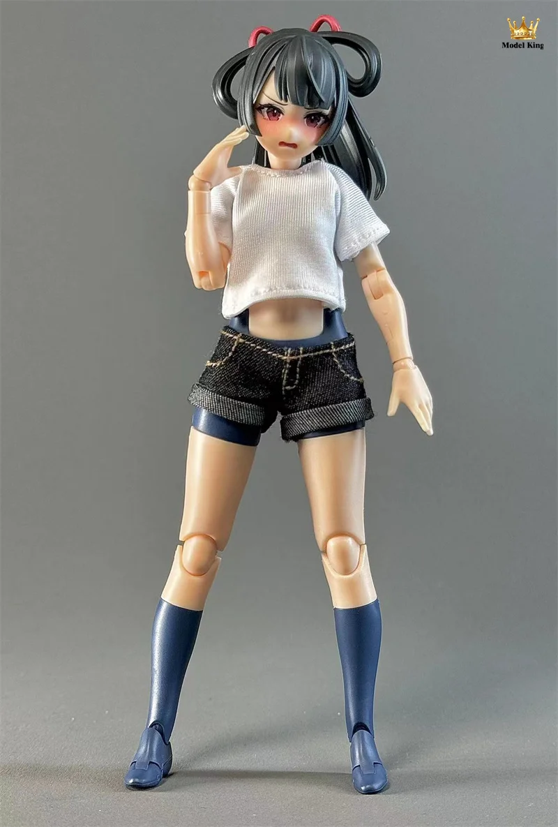 In Stock 1/12 Basic Versatile White Short Sleeved T-shirt Low Waisted Ultra Short Jeans Set For OB BJD FIGMA Action Figure Body