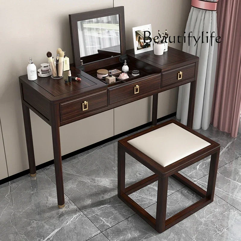 Table de maquillage moderne avec miroir et tiroirs, poignées minimalistes, en bois, pour chambre à coucher, meuble de rangement pour femmes