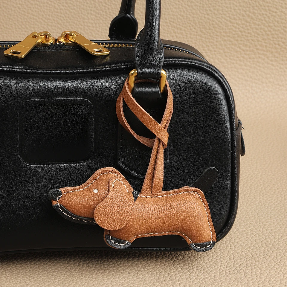 CRAZYSMITH Leather Bag Charm Dog Shaped Dachshund Purse Pendant