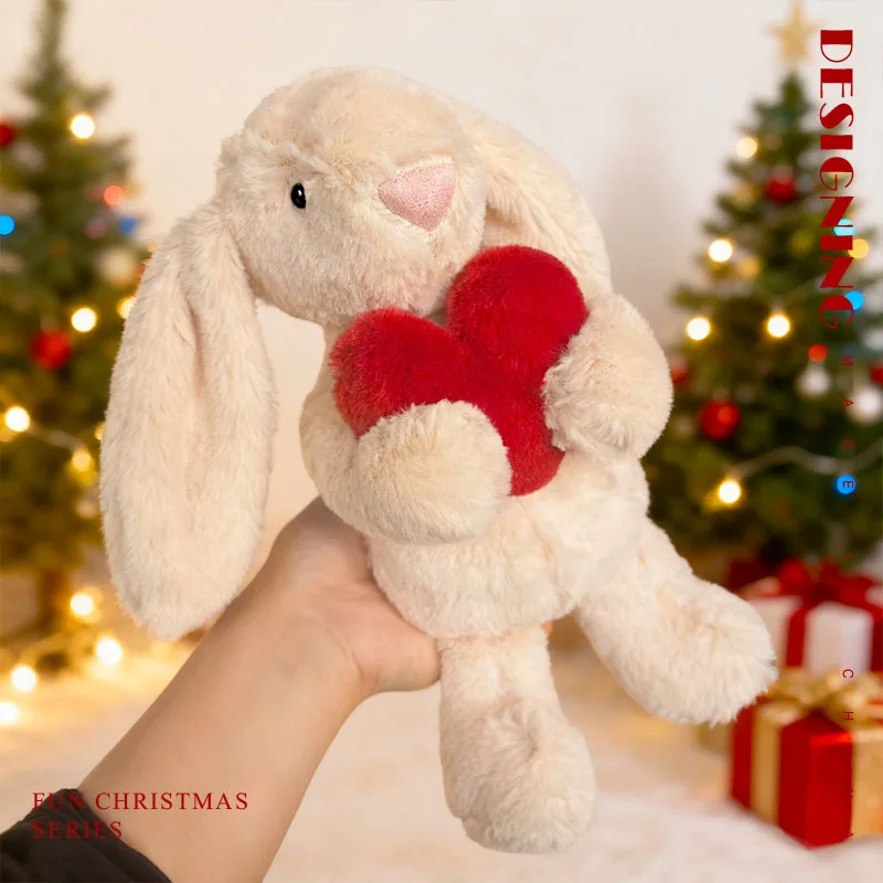 Simpatico coniglietto in peluche con orecchie floscio che tiene il cuore, animale di peluche, Pasqua, San Valentino, regalo di compleanno per bambini e donne