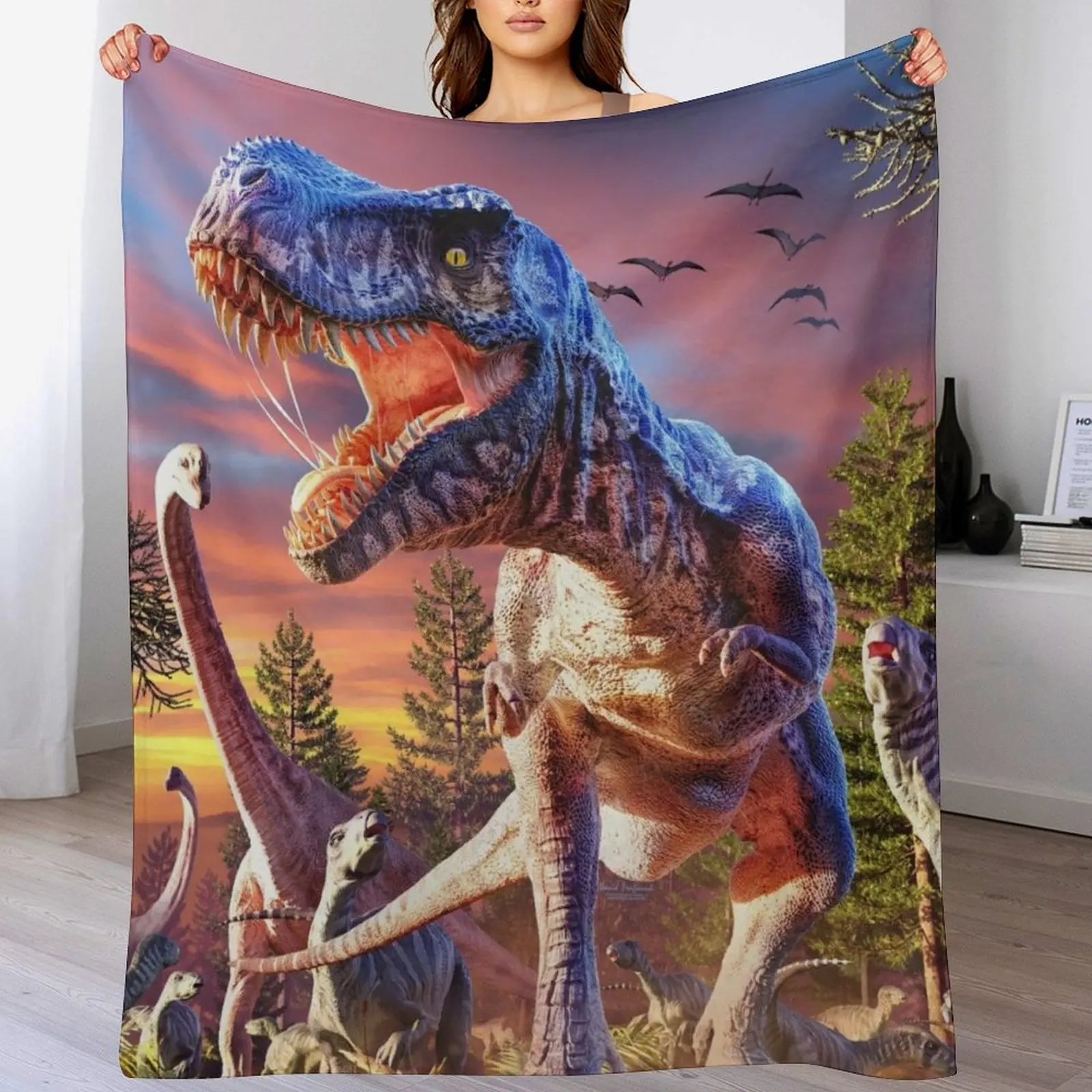 T-Rex_Attack Throw Blanket Polar Vintage Heavy Blankets