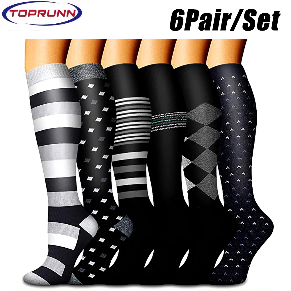 6 Pairs New Compression Stockings Varicose Veins Medical Nursing Blood Circulation Pregnancy Edema Diabetes Knee High Socks