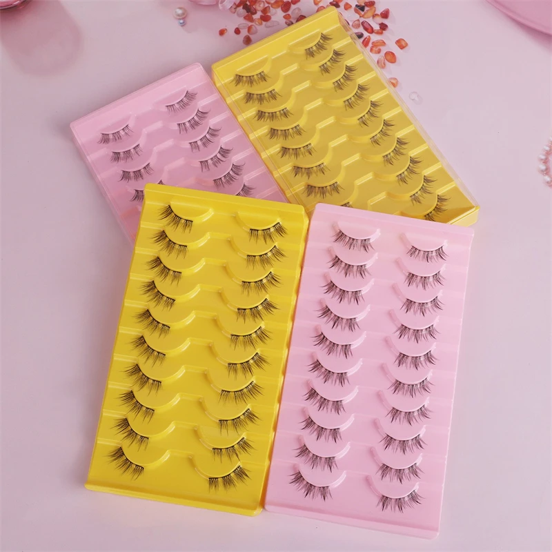 Conjunto de 5 peças de meninas fofas com efeito de camada dupla 3D de cabelos pretos com cílios com efeito delineador natural e grosso