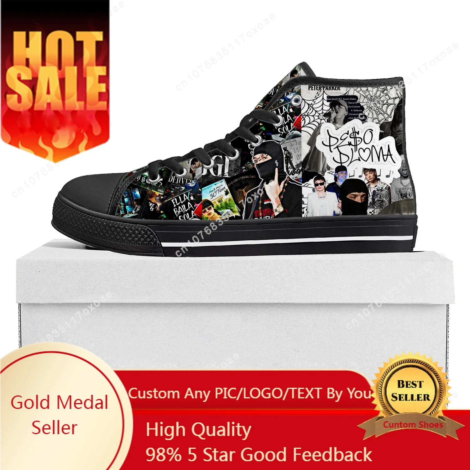 

Peso Pluma Singer High Top Sneakers Ella Baila Sola Mens Womens Teenager Canvas Sneaker Casual Custom Made Shoes Customize Shoe