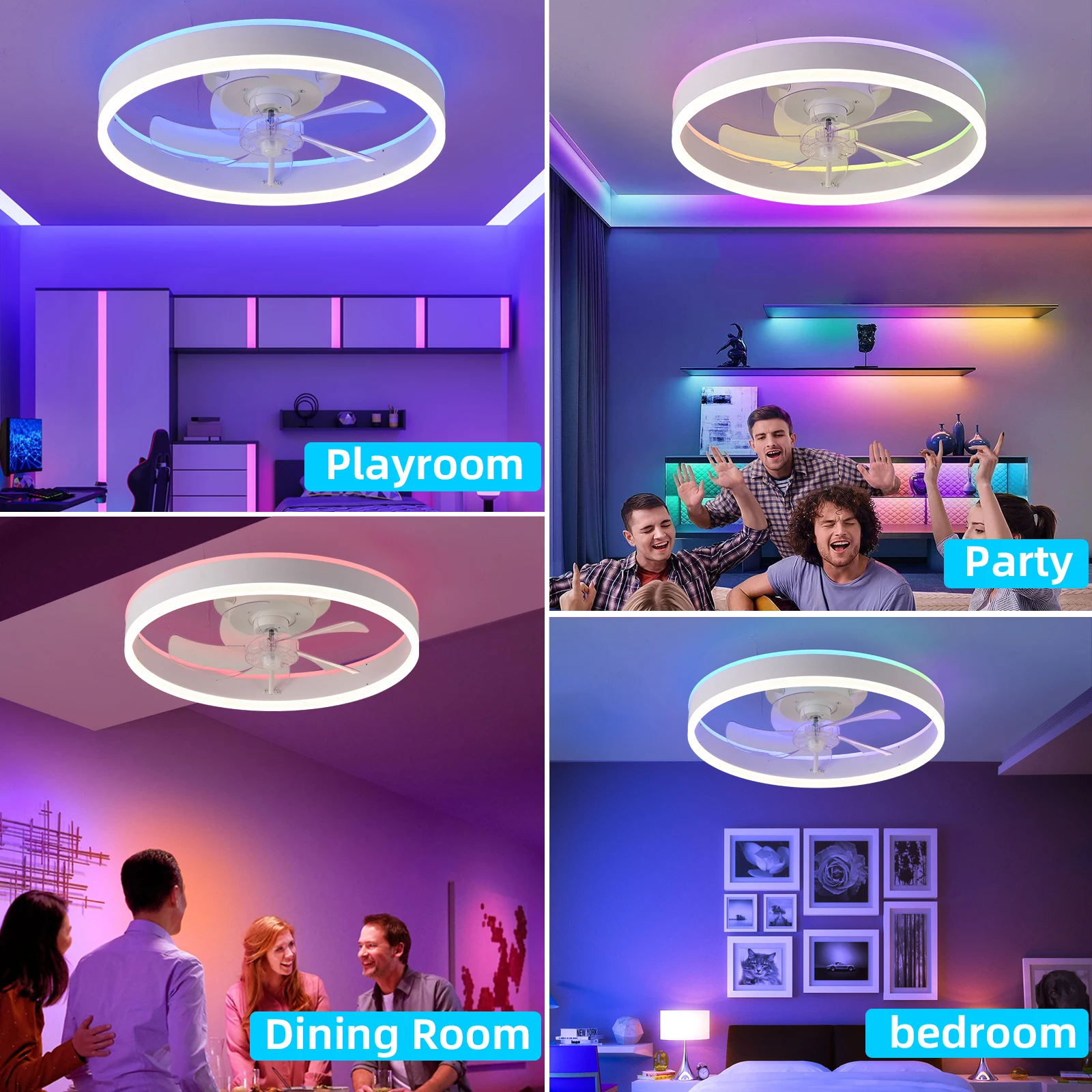 19.7 Inches Fan Light Rgb Color Lights Three Color Temperature 6-Speed Adjustable Wind Power Positive And Negative Rotation 110V