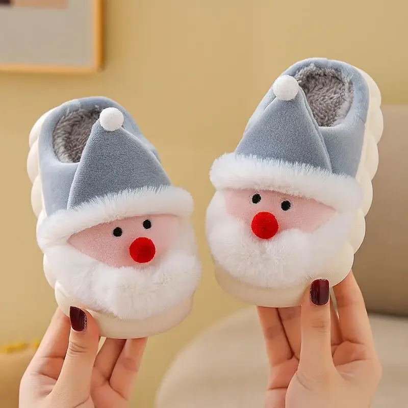 Santa คริสต์มาสเด็กรองเท้าแตะฤดูหนาวการ์ตูนลื่นชายหญิงรองเท้าแตะ Plush WARM Soft ด้านล่างเด็ก Mum Home รองเท้า