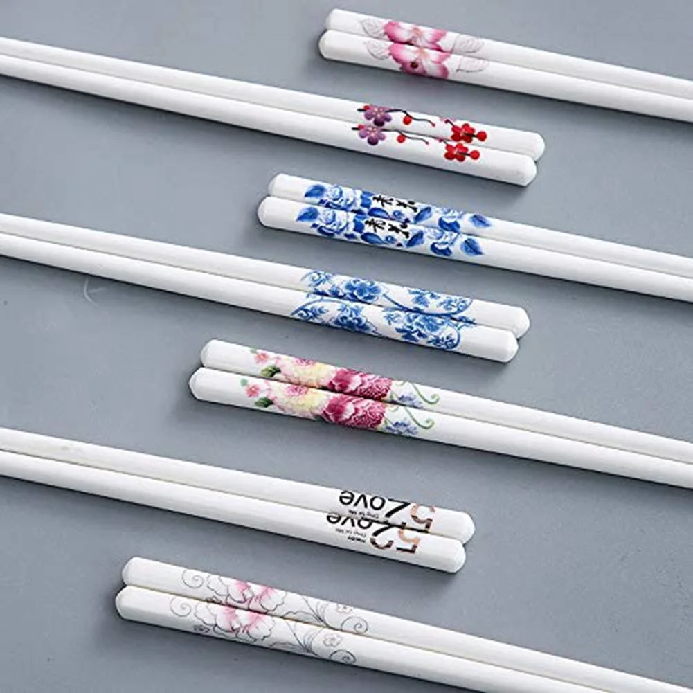 MLGB-5 Pairs Porcelain Chopsticks - Reusable Chopsticks Dishwasher Safe, Chop Sticks Gift Set, 9 1/2 Inches
