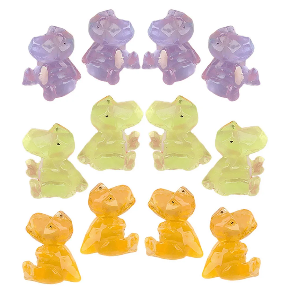 12 Uds. Mini dinosaurio luminoso que brilla en la oscuridad, decoraciones de resina para el hogar, jardín, Mini decoraciones luminosas de escena de dinosaurio