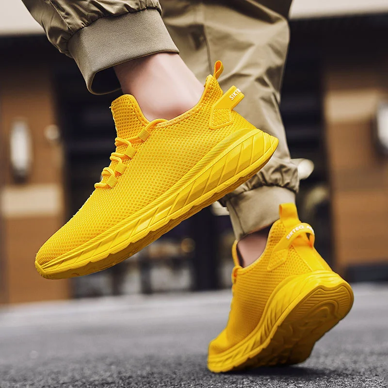 Fashion Classic Yellow Running Shoes Men Mesh Breathable Sports Men\'s Sneakers Lightweight Big Size 47 Jogging Walking Shoes Man