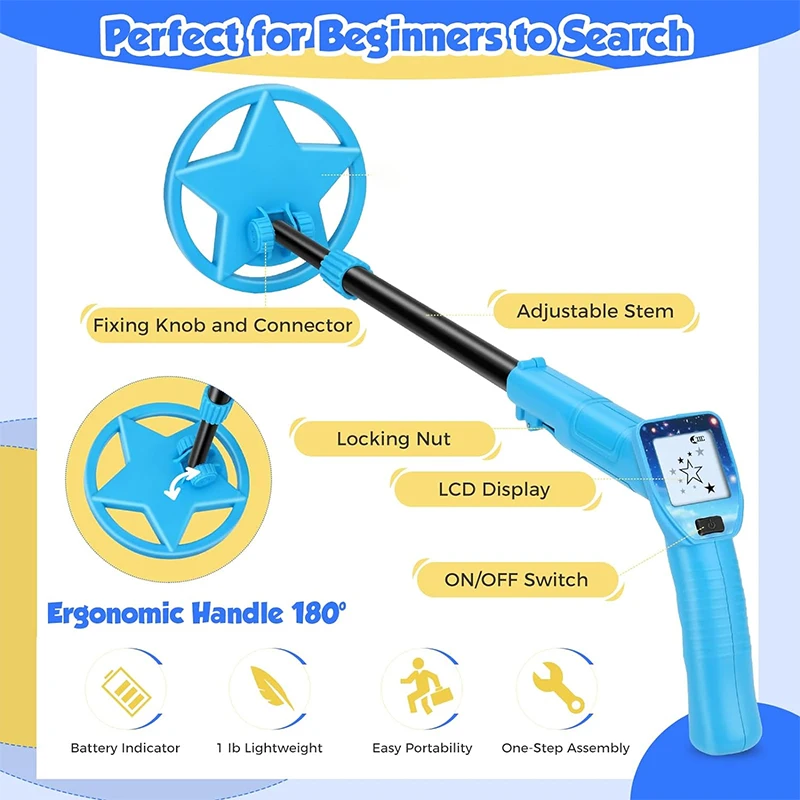 Children's Handheld Metal Detector MD1016 Gold Treasure Finder Gift for Kids under 18 Years Old No Battery Included