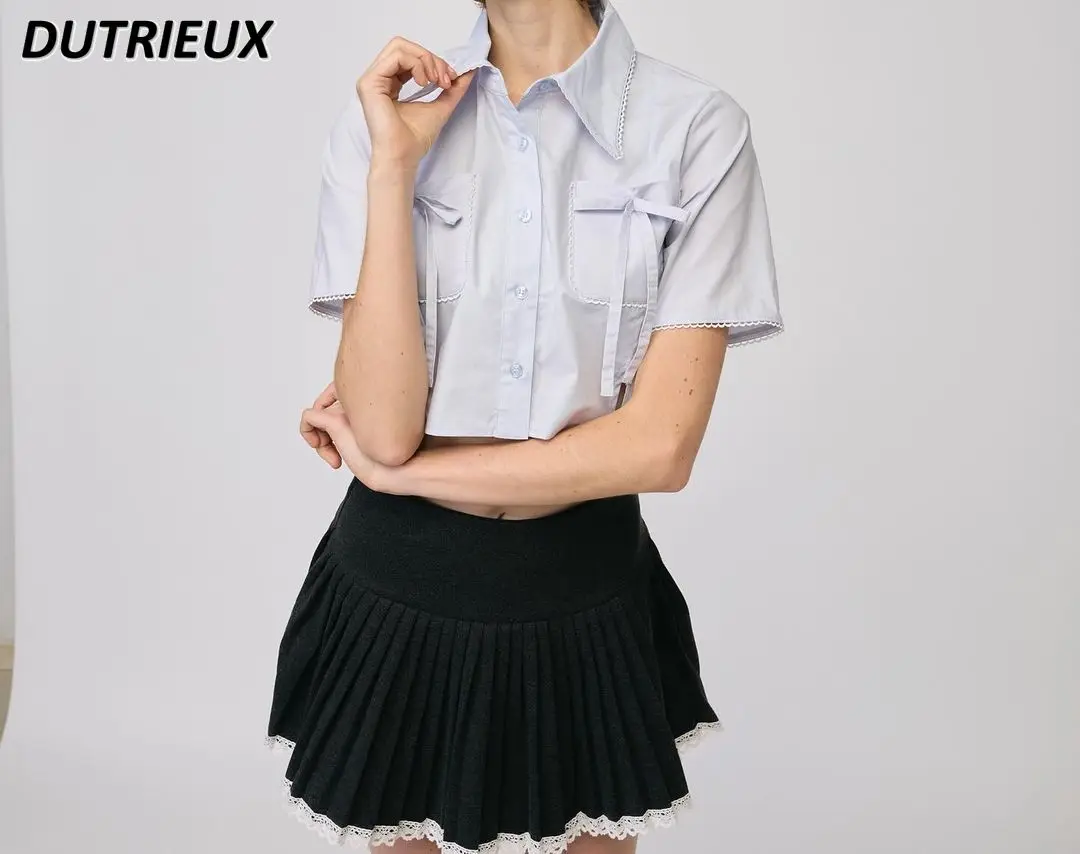 Solid Color Japanese Style Sweet Blouse Simple Bow Lolita Short Sleeve Shirt New Summer Womens Tops Elegant Camisas De Mujer