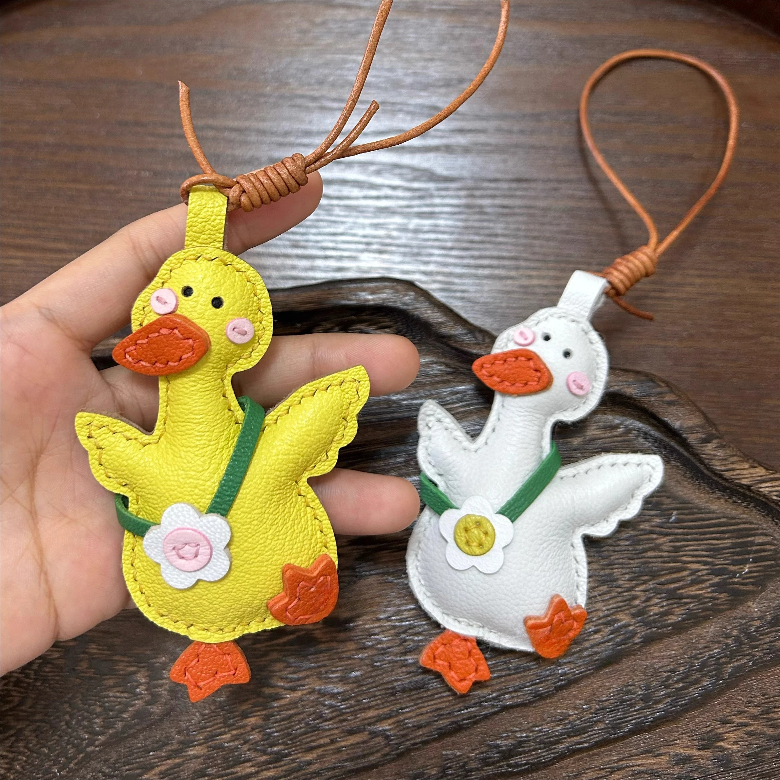 Imported leather little yellow duck pendant, refueling duck bag, trailer key pendant, leather bag, pet school bag pendant cute