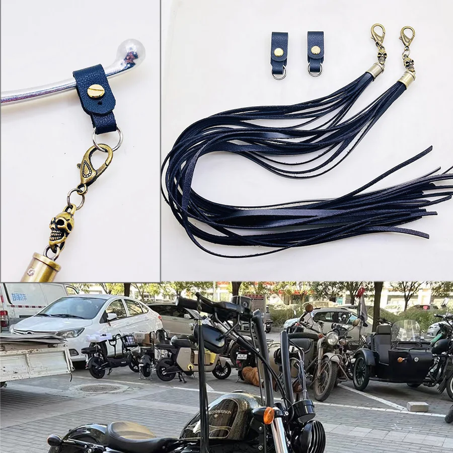 Black Universal Motorcycle Retro Skull Rivet Handle Brake Clutch Lever Cover Fringe Tassels For Honda Shadow Kawasaki Suzuki