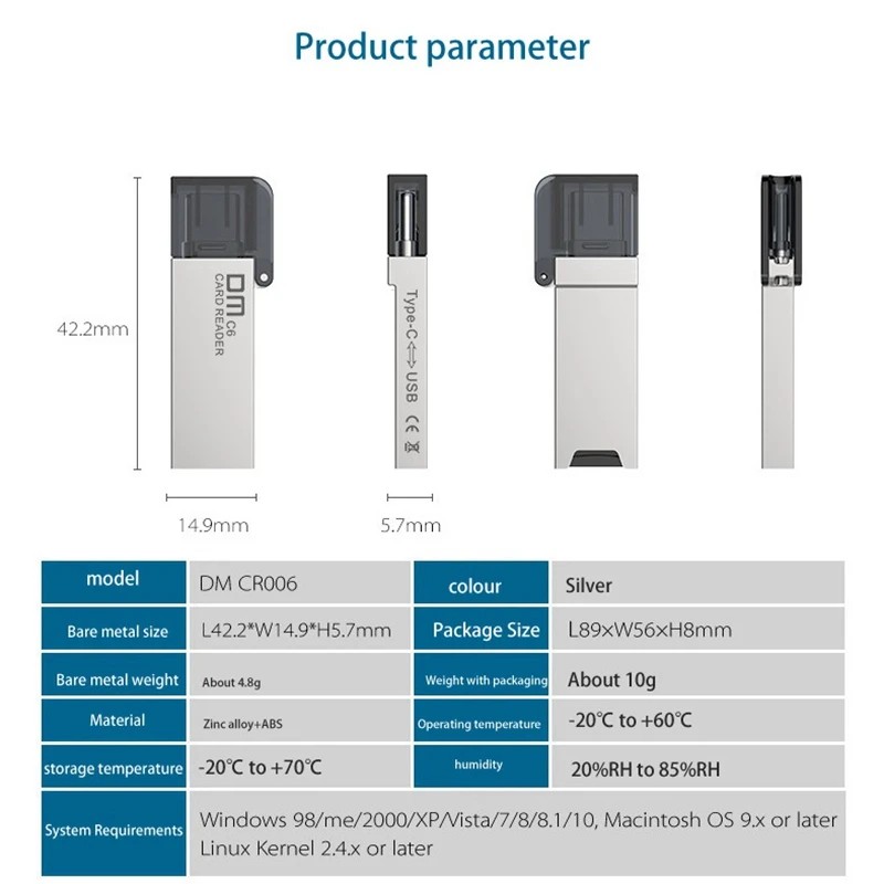 CR006 Zinc Alloy Card Reader Type C SD/TF USB Flash Disk Support 256G Multi Memory Card Reader For Computers Phones