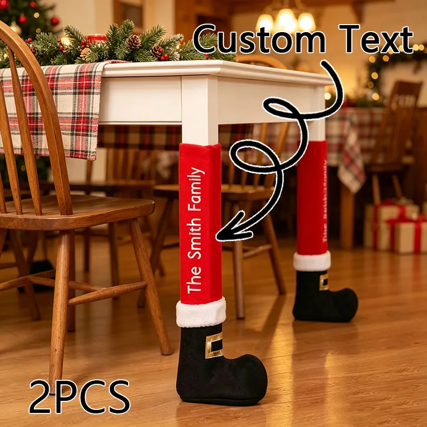 Personalized Custom Christmas Table Leg Covers, Santa Claus Boot-Shaped Table Leg Decorations, with Customizable Text Content Suitable for Dining Tables, Side Table Legs, and Farmhouse Vintage Style. Cozy Home Christmas Decorations, Also a Unique and Thoughtful Holiday Gift for the Family.   Translation