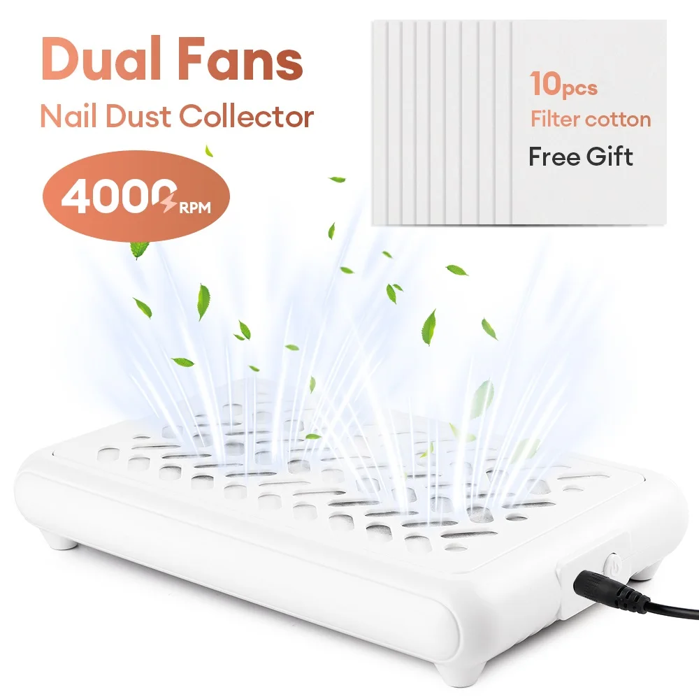 4000RPM Dual Fans Nail Dust Extractor Powerful Twin Turbo Vacuum Nail Dust Collector Low Noise Vacuum Cleaner Fan With Filter