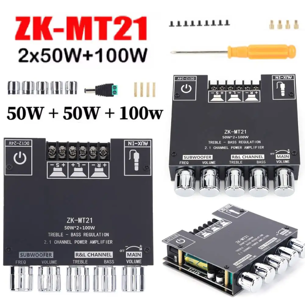 Subwoofer ZK MT21 Digital Power Amplifier Board 2x50W+100W 2.1 Channel AUX Audio Stereo Bluetooth-compatible 5.0 Bass Amp