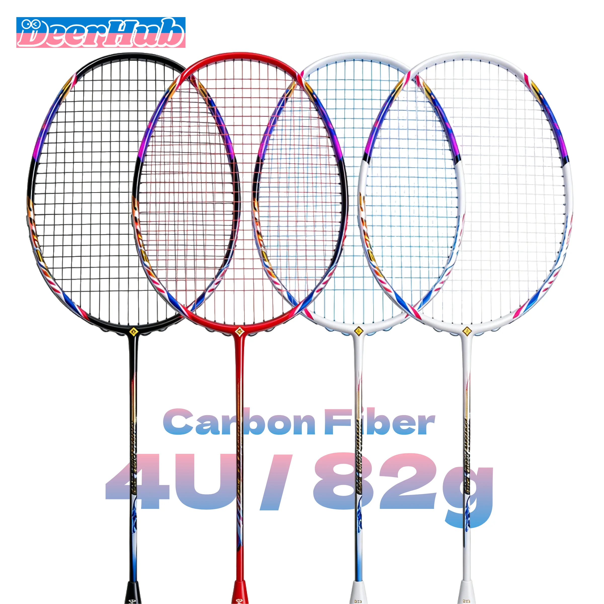 Badminton Racket Carbon Fiber 4U 82g Ultra Light Offensive G5 Grip Training for Adult Players by DeerHub