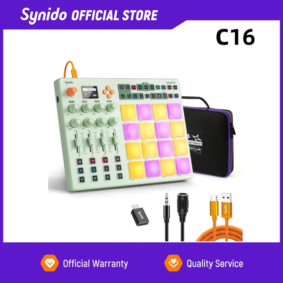 Synido TempoPAD C16 Wireless MIDI Pad Controller,16 RGB Beat Pad