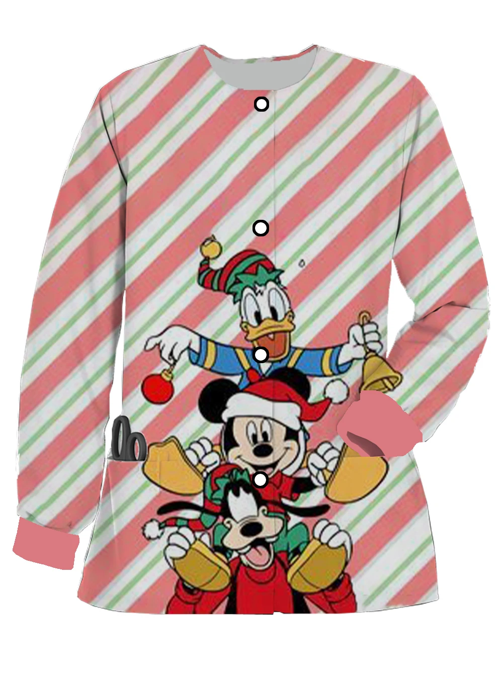 

Disney Mickey Minnie cute printed affinity women's long sleeve pocket cardigan women's jacket round neck beauty salon work cloth