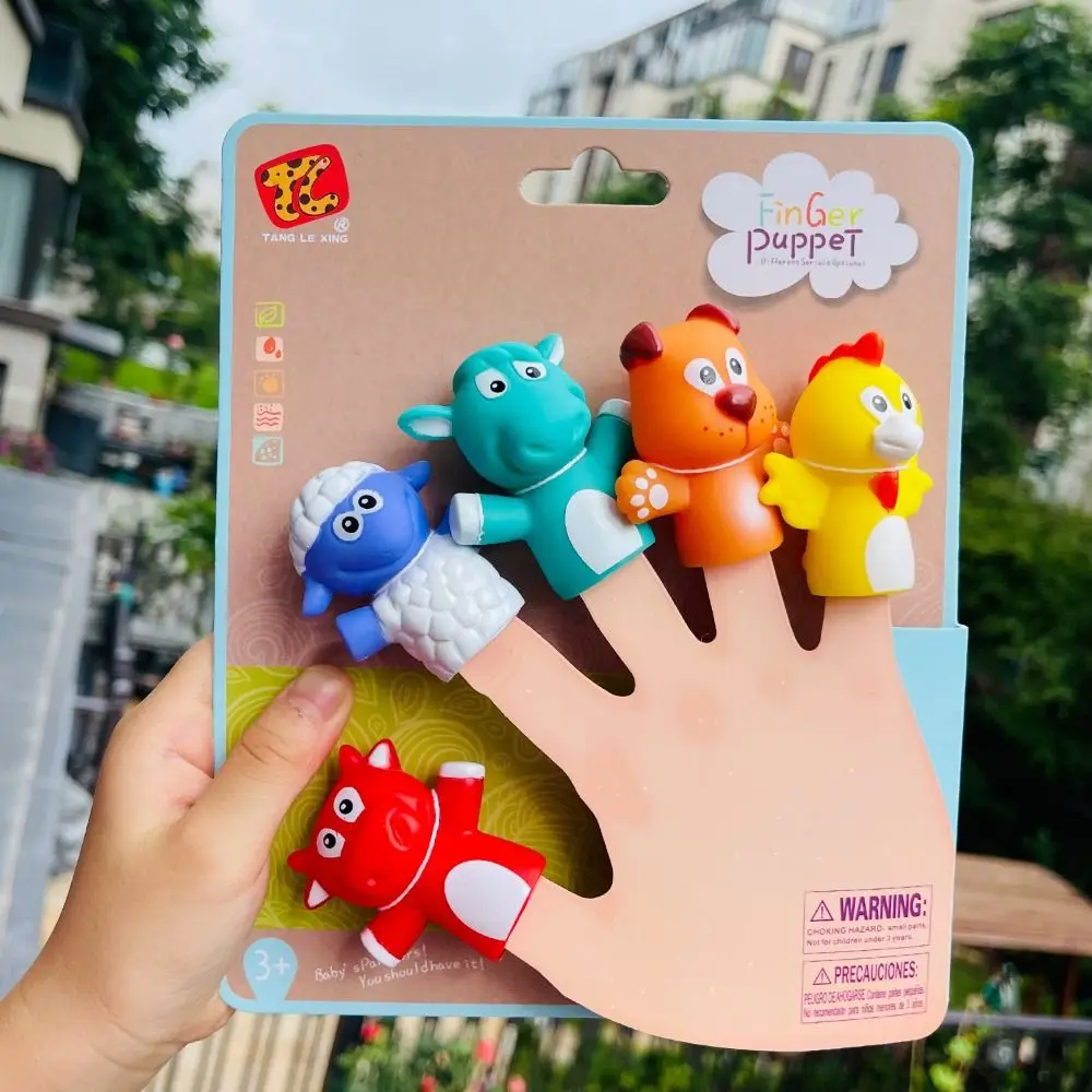 5pcs Creative Colorful Mini Animal Hand Puppet Safety Educational Finger Puppet Set Montessori Teether Chew Storytelling