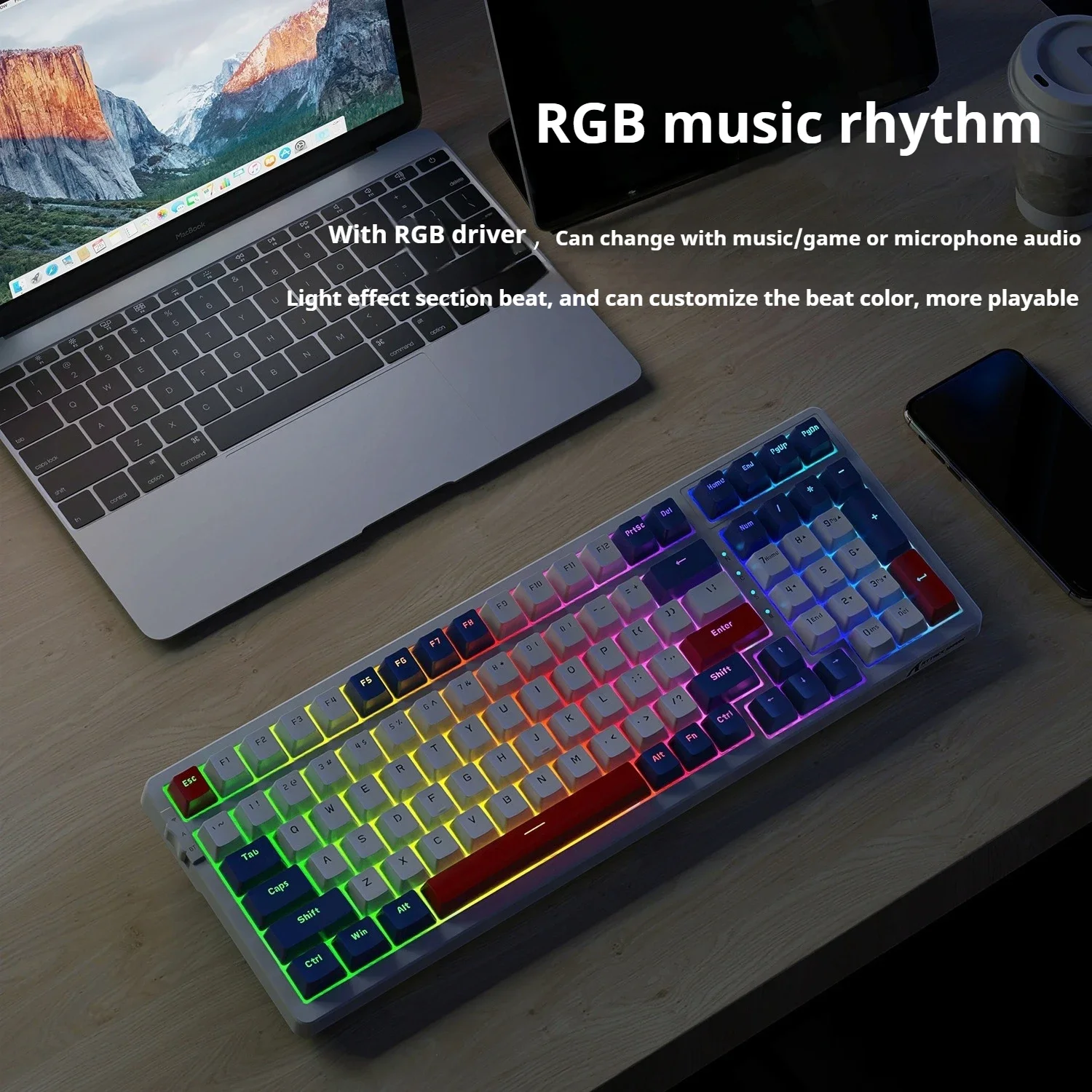 Attack Shark K98 Bluetooth Wireless Keyboard RGB Tri-mode Hot-swappable Mechanical Keyboard Customized Keyboard  for pad/pc/mac