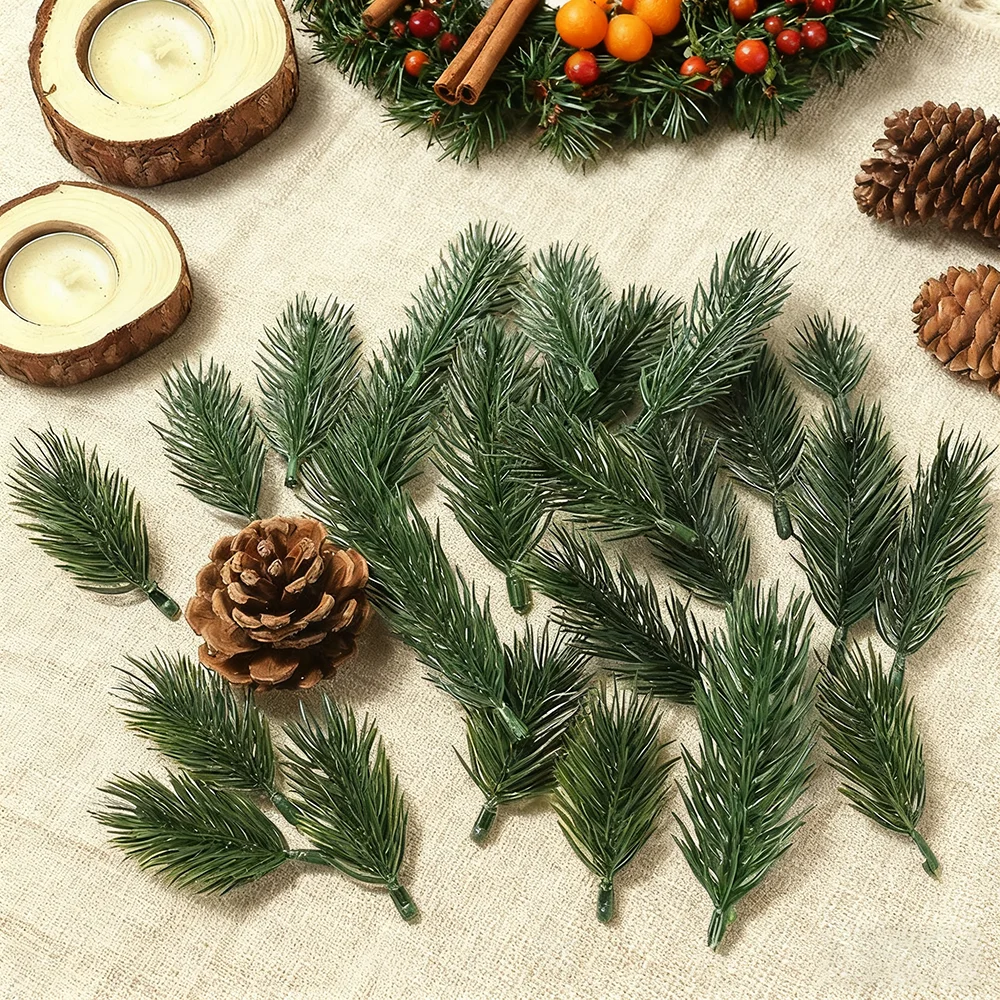 

50Pcs Artificial Pine Needles Fake Plant for Christmas Decorations Home Decor New Year 2026 DIY Craft Garlands Gift Accessories
