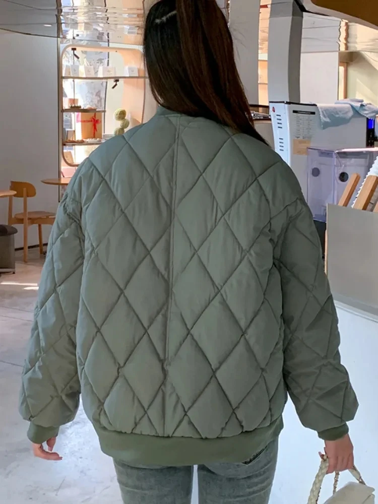 Chaqueta Bomber de manga larga para mujer, Parkas acolchadas de algodón, abrigo cálido, prendas de vestir femeninas, sueltas, Harajuku, invierno,