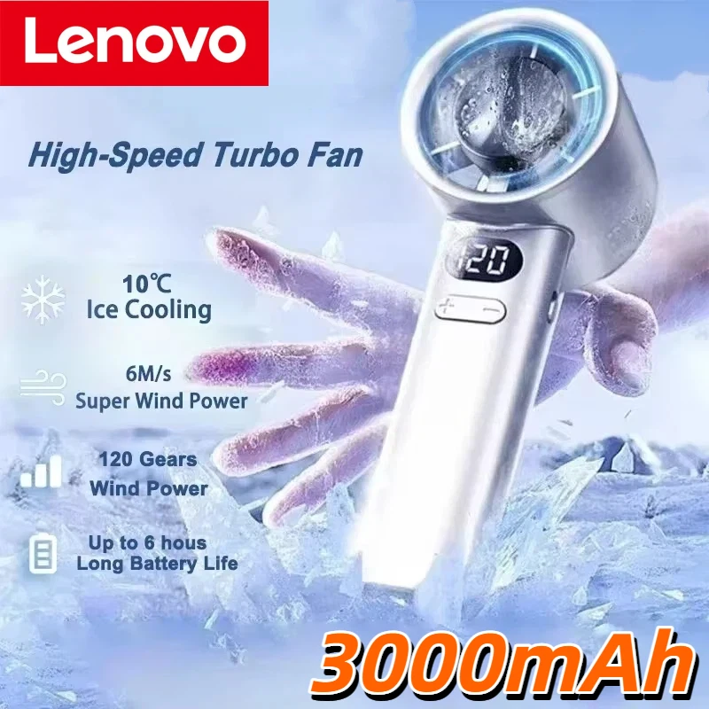 Lenovo LED Digital-Display 3000mAh Handventilator Elektrischer Handlüfter Eiskompression Hochgeschwindigkeitskühlung USB Wiederaufladbarer Tragbarer Ventilator