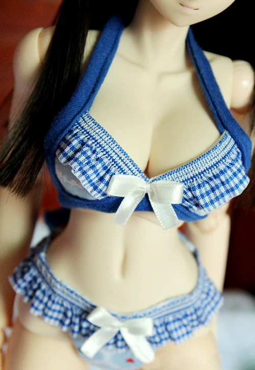 D04-A283 children handmade toy 1/3 MSD MDD Doll BJD/SD GSC doll Accessories Blue lattice halter neck bikini suit 1set